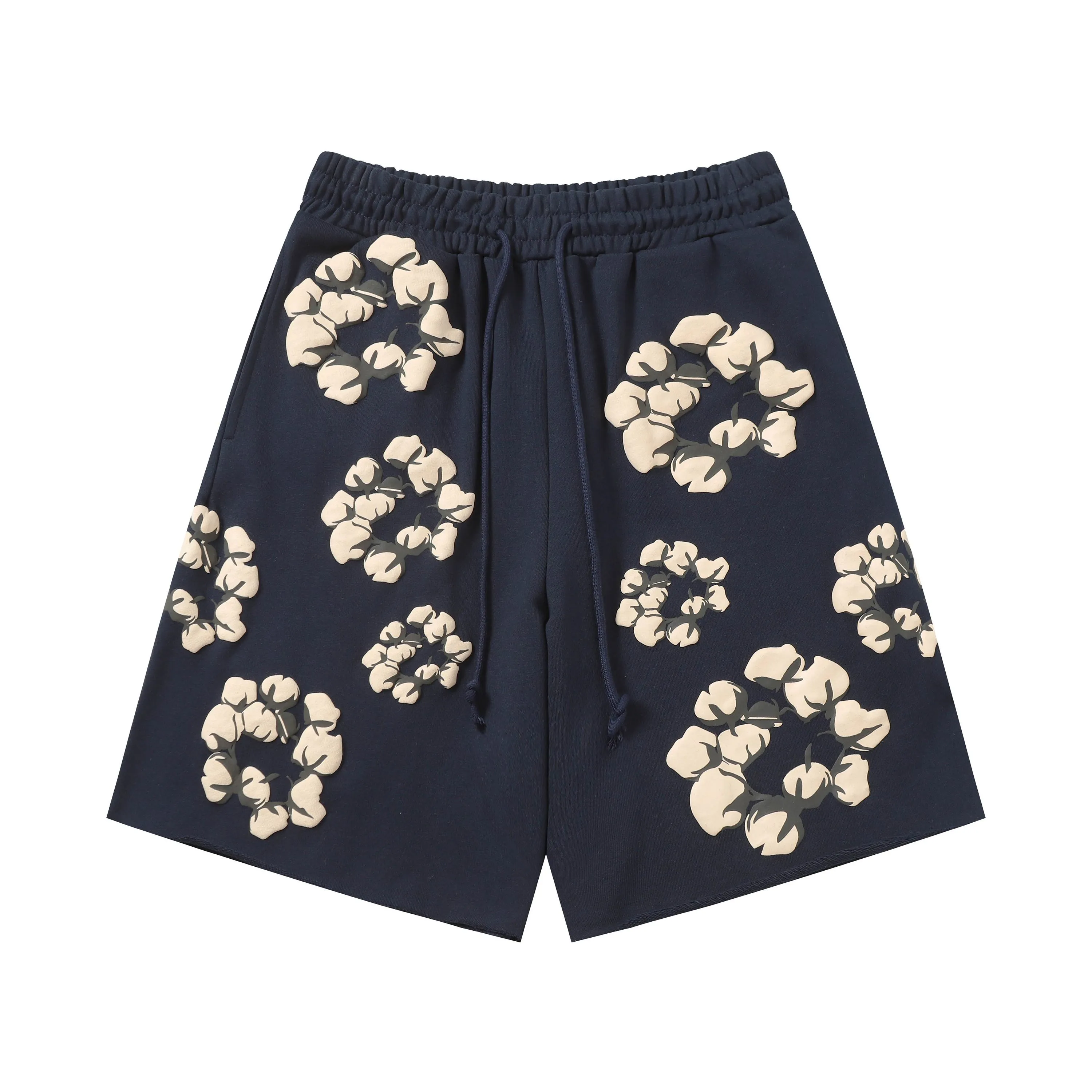8201# 8 color set DENIM TEARS Kapok European and American trendy brand high quality foam flocking printed shorts Color Black Yellow Green Yellow Gray Royal Blue Pink Peacock Blue Size S-XL